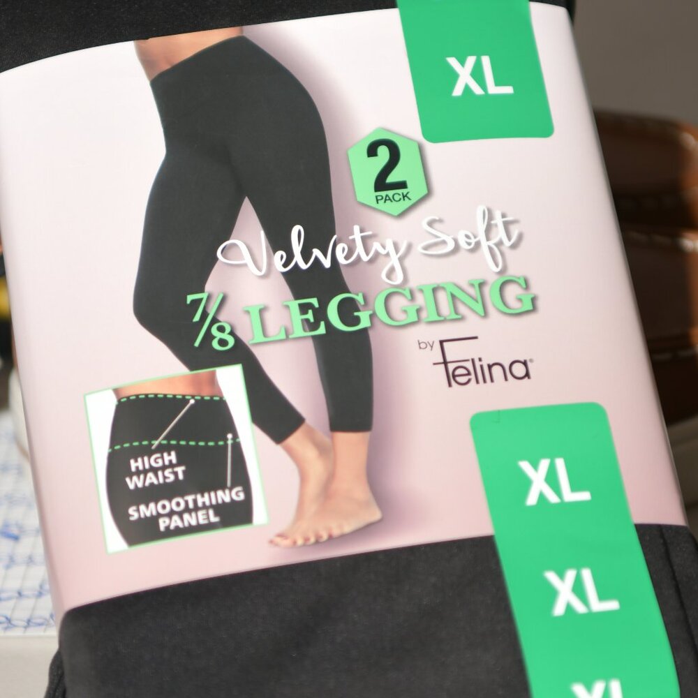 Size XL Felina Women's Velvety Soft Legging, 2-pack ,BLACK